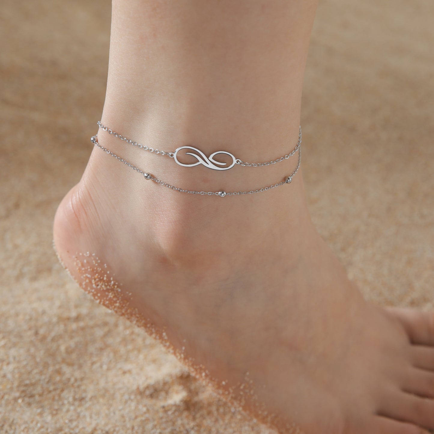 Women's Bohemian Infinity Anklet Stainless Steel Double Layer Bead Anklet