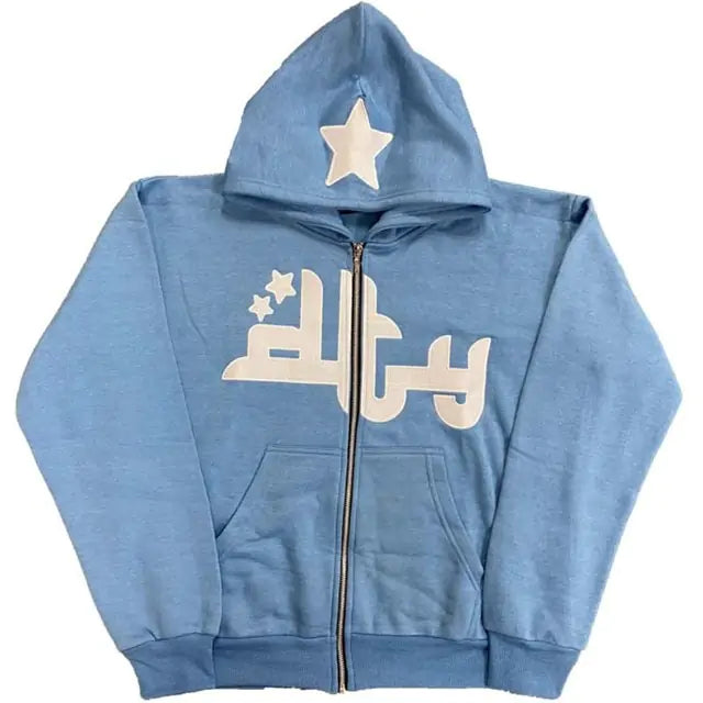 Star Printed Zip Up Hoodies