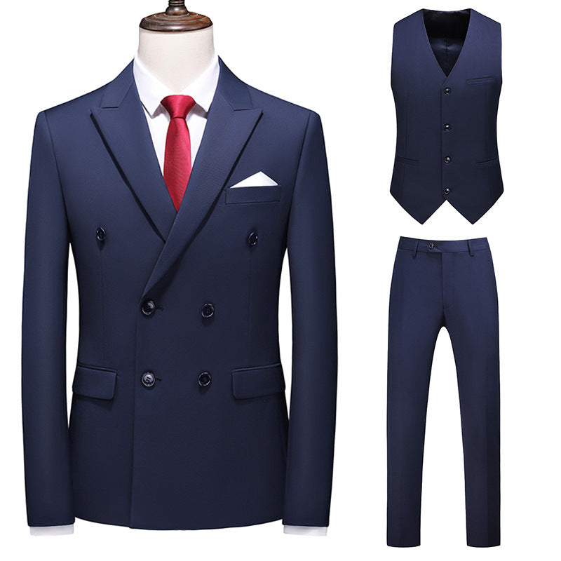 Men's Oversized Double Breasted Solid Color Suit Three Piece Set