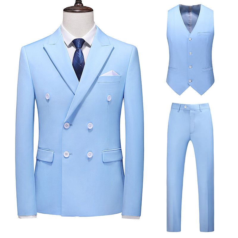 Men's Oversized Double Breasted Solid Color Suit Three Piece Set