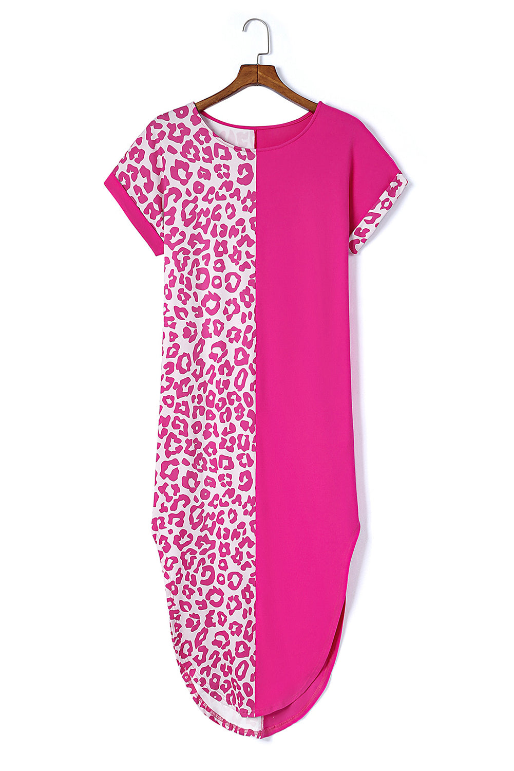 Multicolor Plus Size Leopard Colorblock Long Sleeve T-Shirt Dress