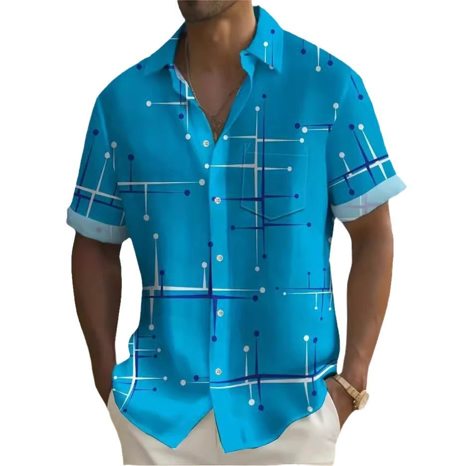 Men's Clothing Print Lapel Short Sleeve Shirt