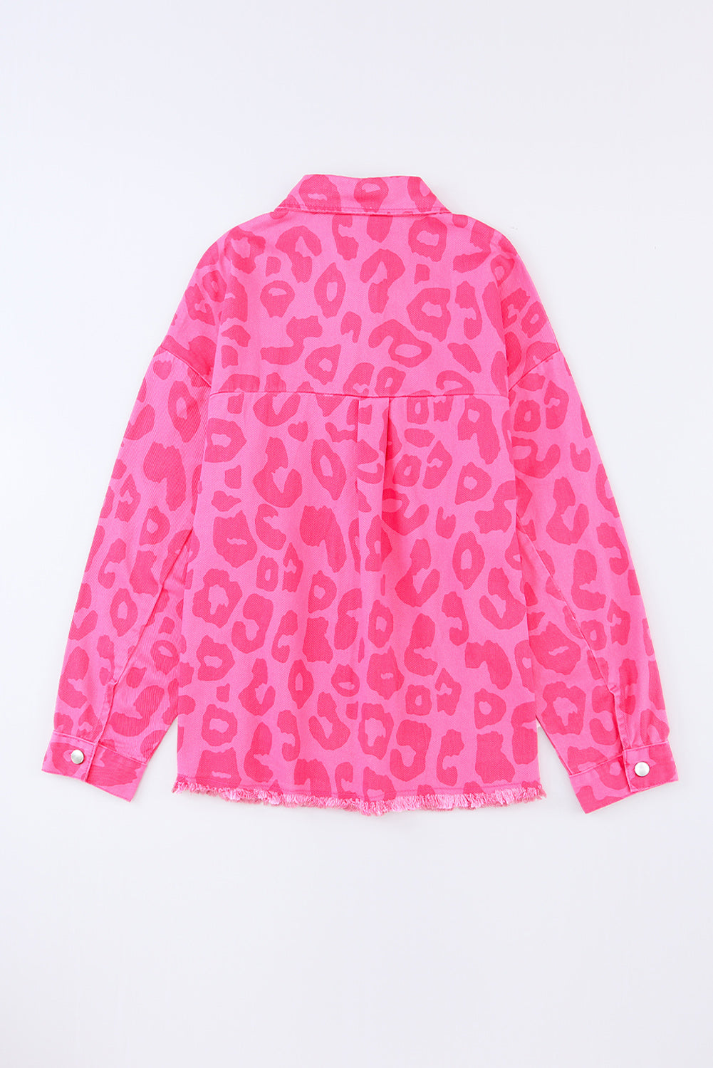 Pink Plus Size Leopard Print Button Cuffs Raw Hem Jacket