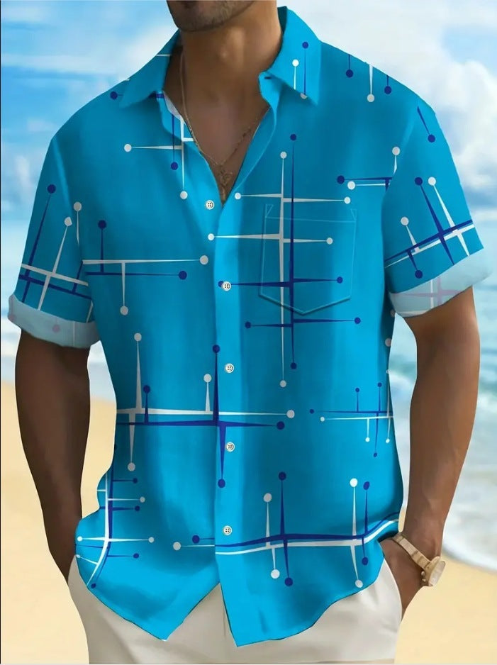 Men's Clothing Print Lapel Short Sleeve Shirt