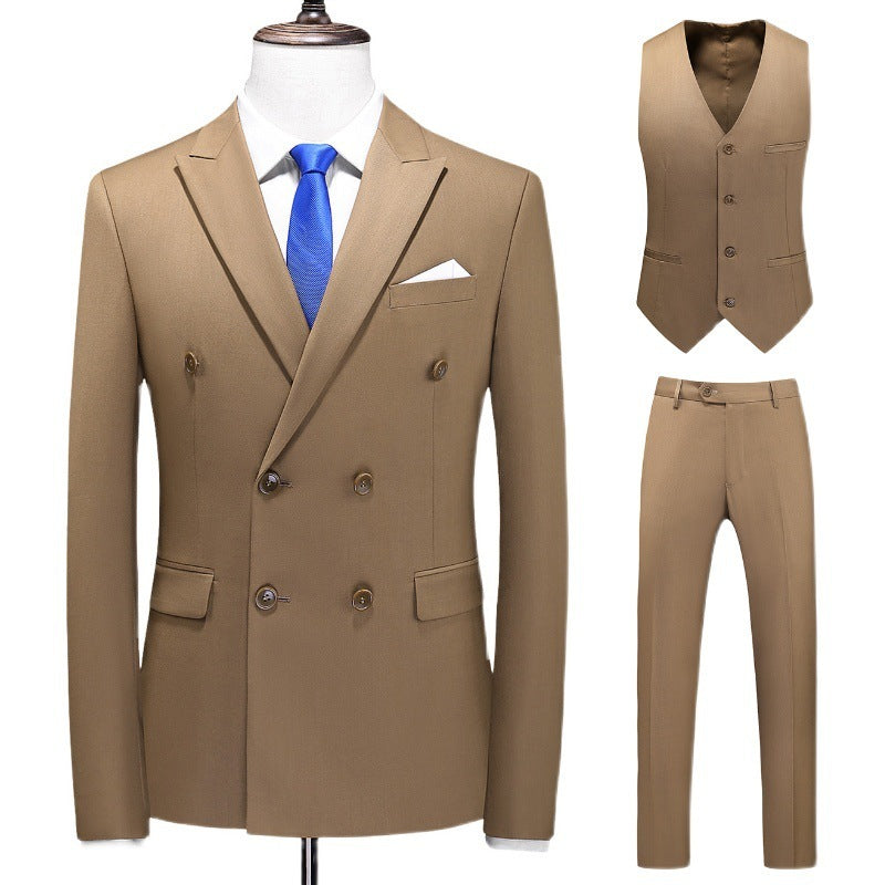 Men's Oversized Double Breasted Solid Color Suit Three Piece Set