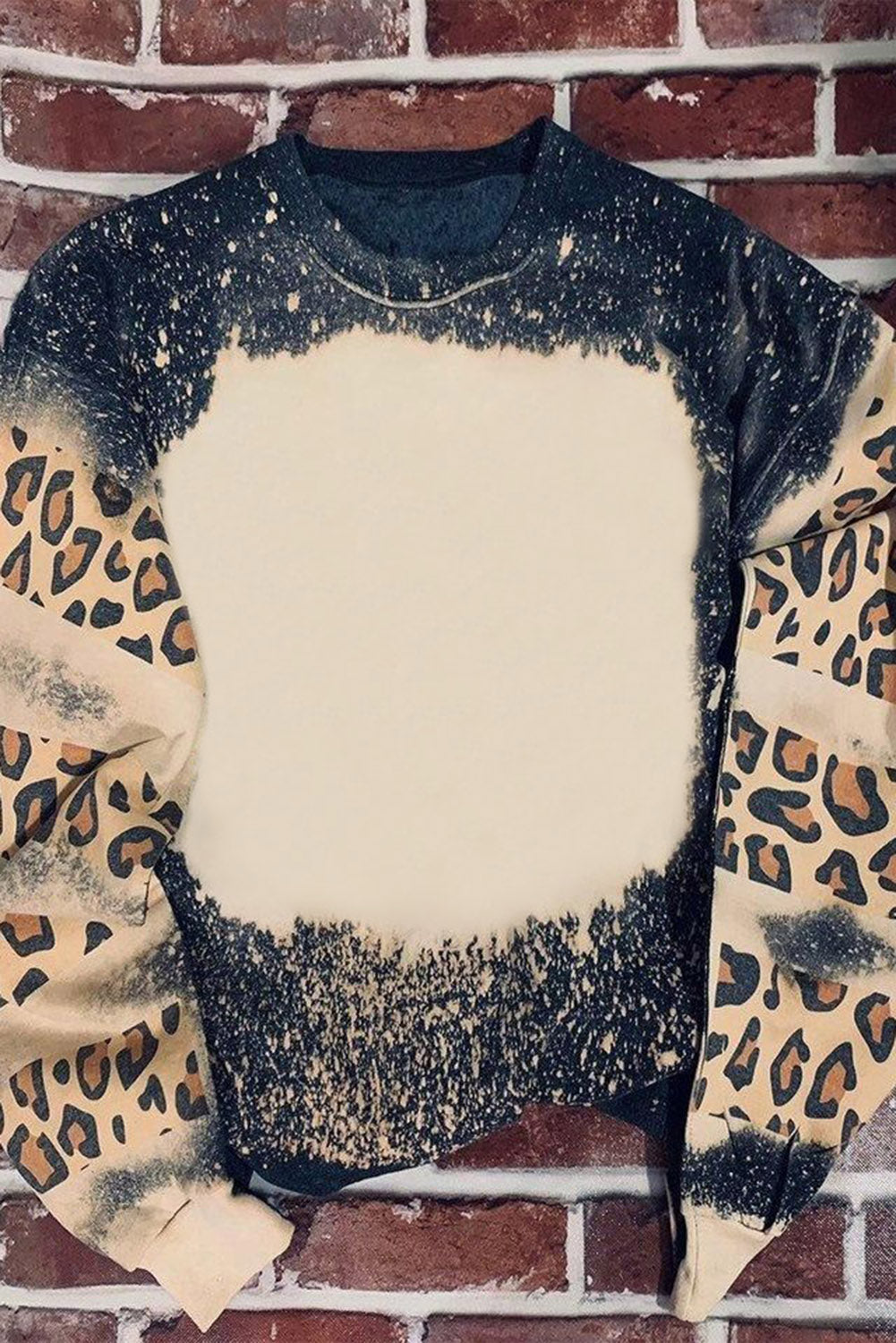 Black Faith Cross Leopard Insert Bleached Sweatshirt