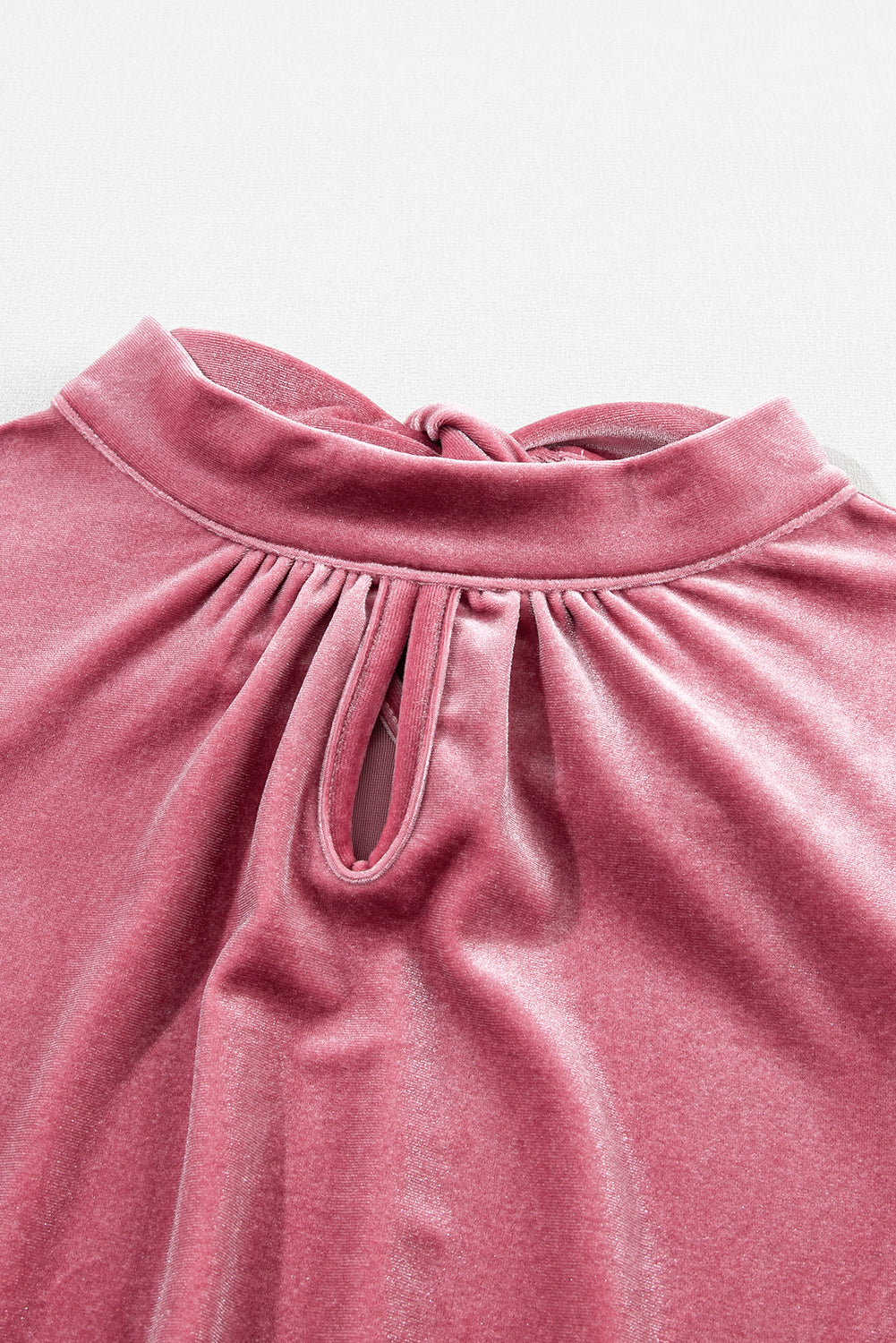 Peach Blossom Fiery Mock Neck Puff Sleeve Velvet Blouse