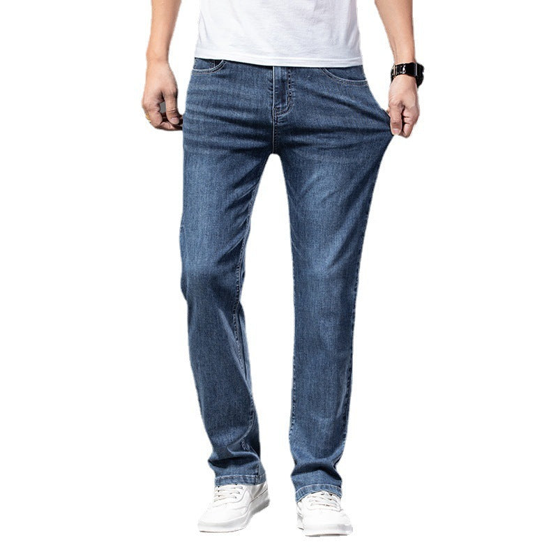 Men's Casual Half Elastic Waist Stretch Denim Pants