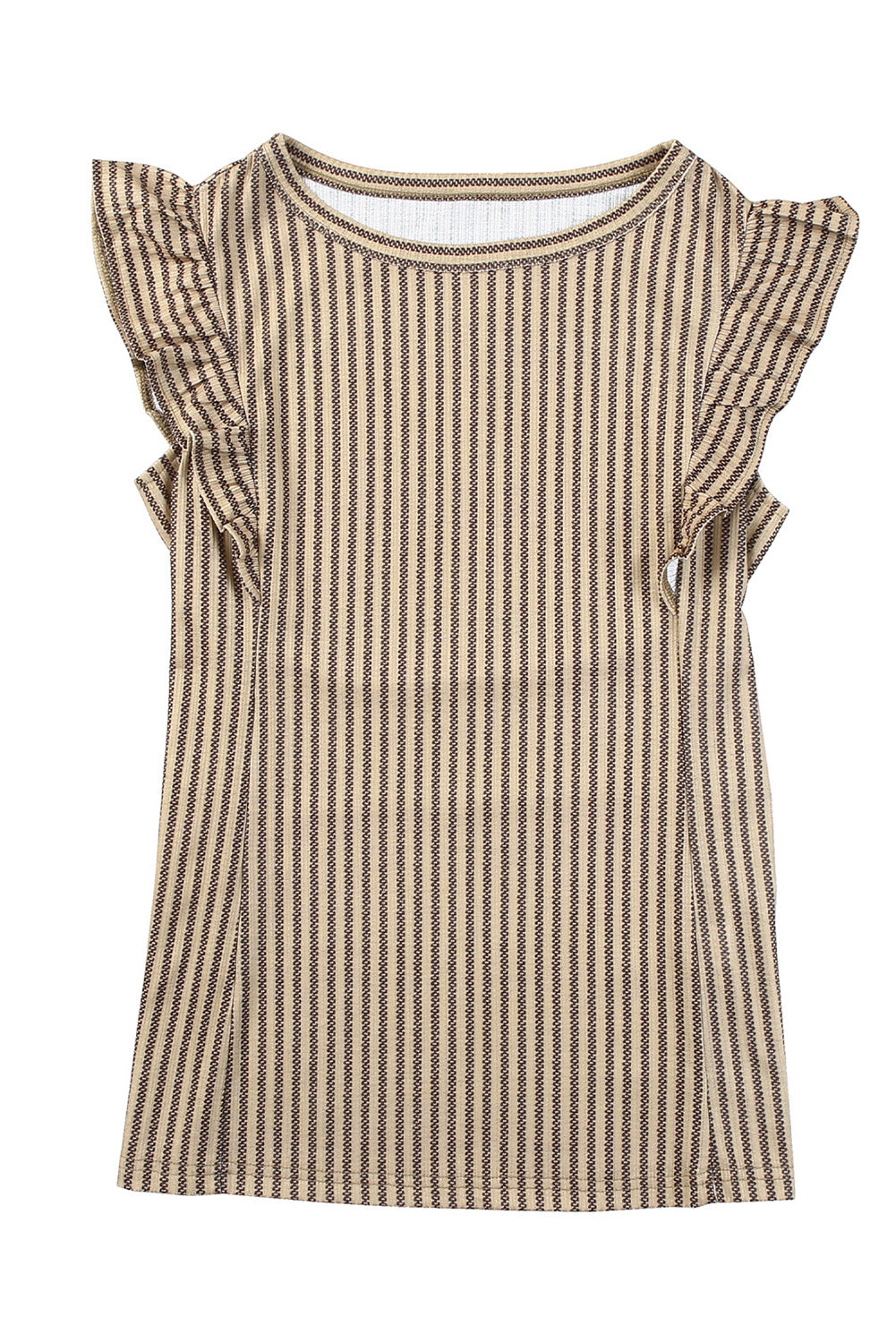 Gray Crew Neck Ruffled Striped Tank Top