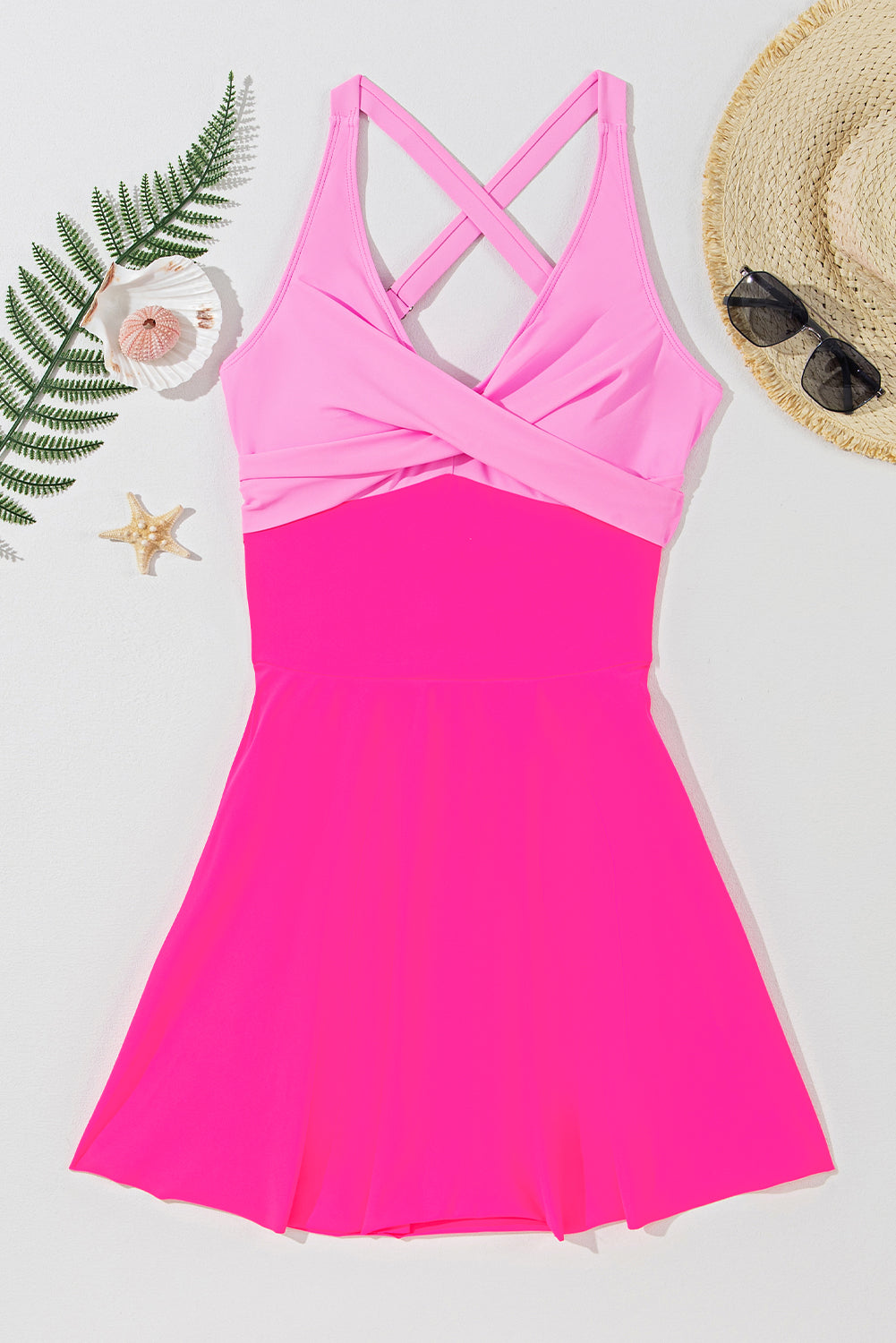 Navy Blue Crisscross Straps Tie Back Flared One Piece Swimsuit