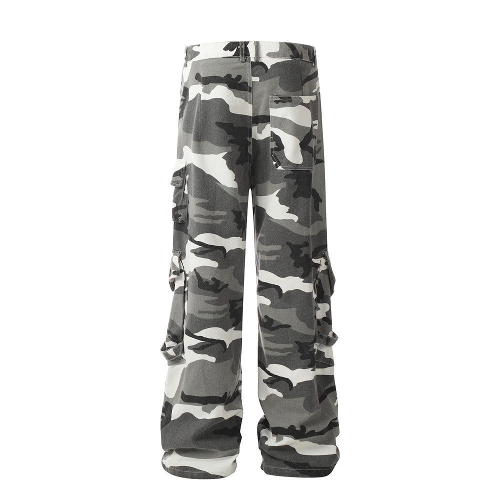 Camouflage Contrast Color Baggy Straight Men's Pants