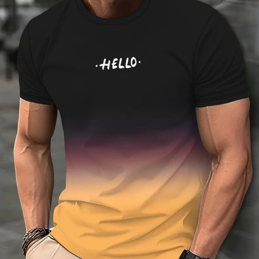 Casual Men's T-shirt Gradient Color 3D Short Sleeve Top