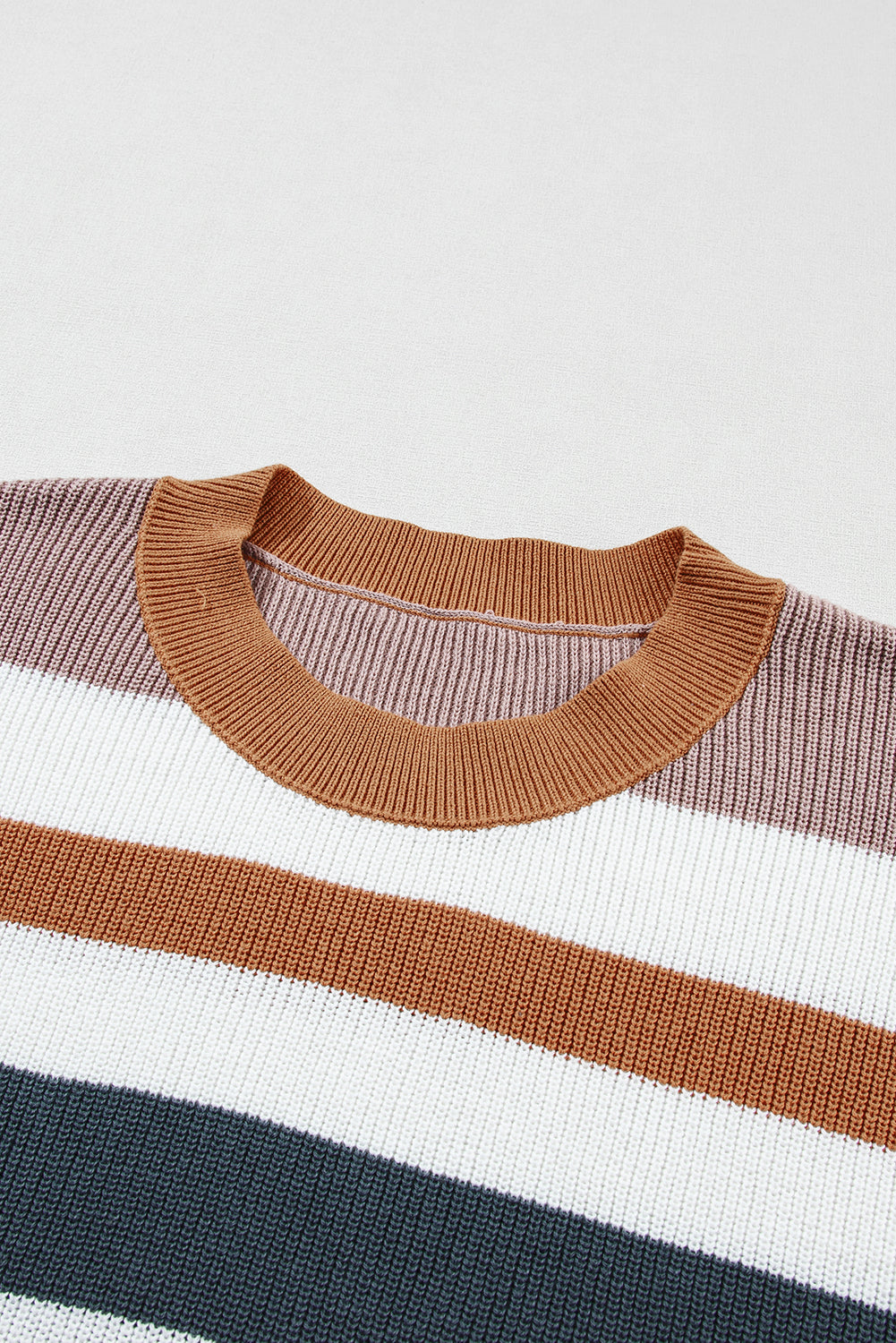 Camel Classic Round Neck Colorblock Knit Sweater