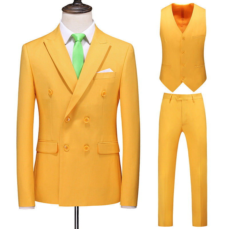 Men's Oversized Double Breasted Solid Color Suit Three Piece Set