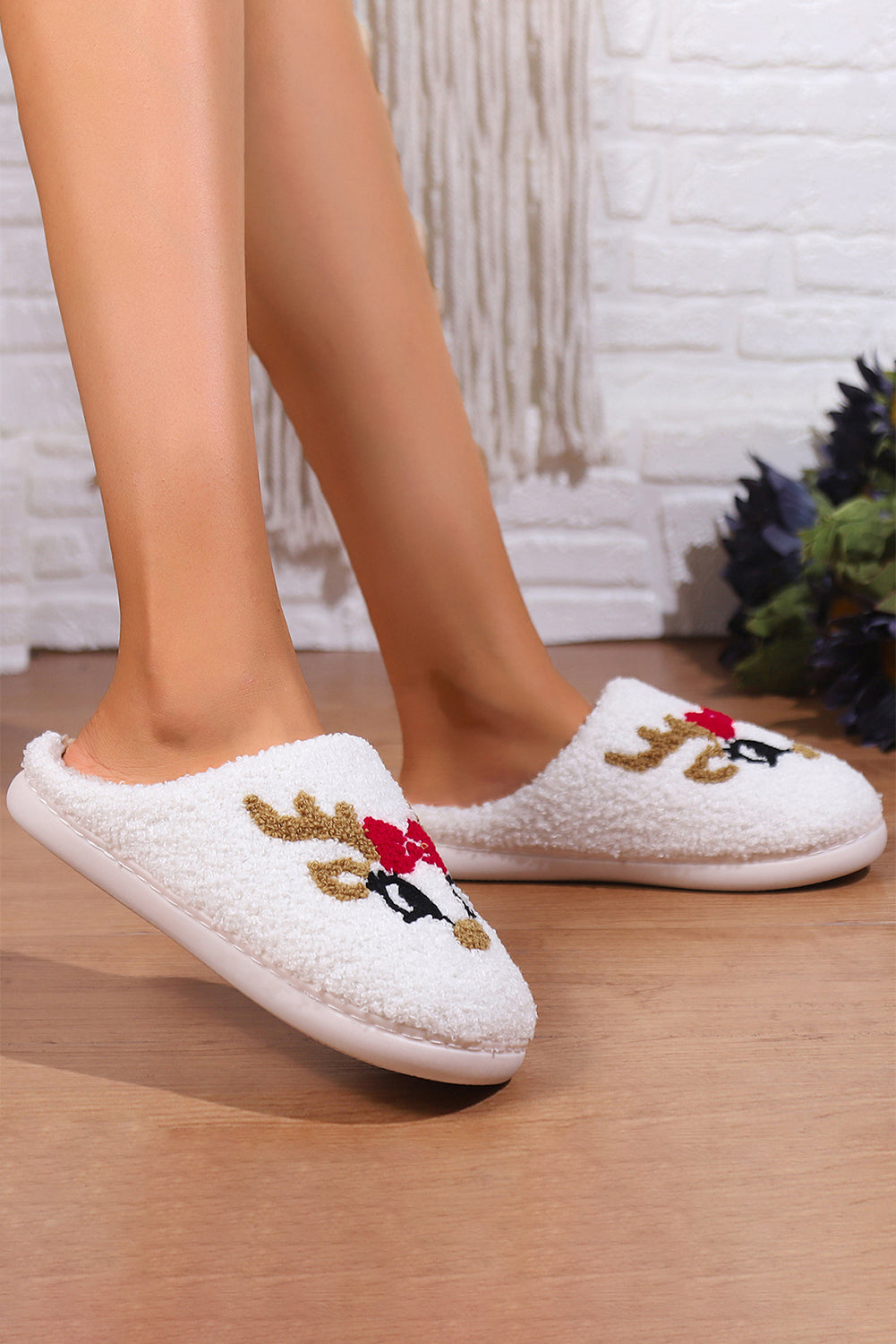 Racing Red Western Graphic Embroidered Sherpa Home Slippers