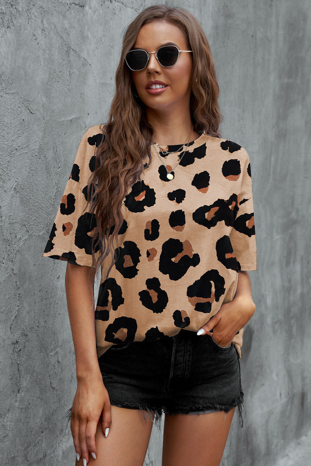 Multicolor Leopard Print Long Sleeve Plus Size T-Shirt