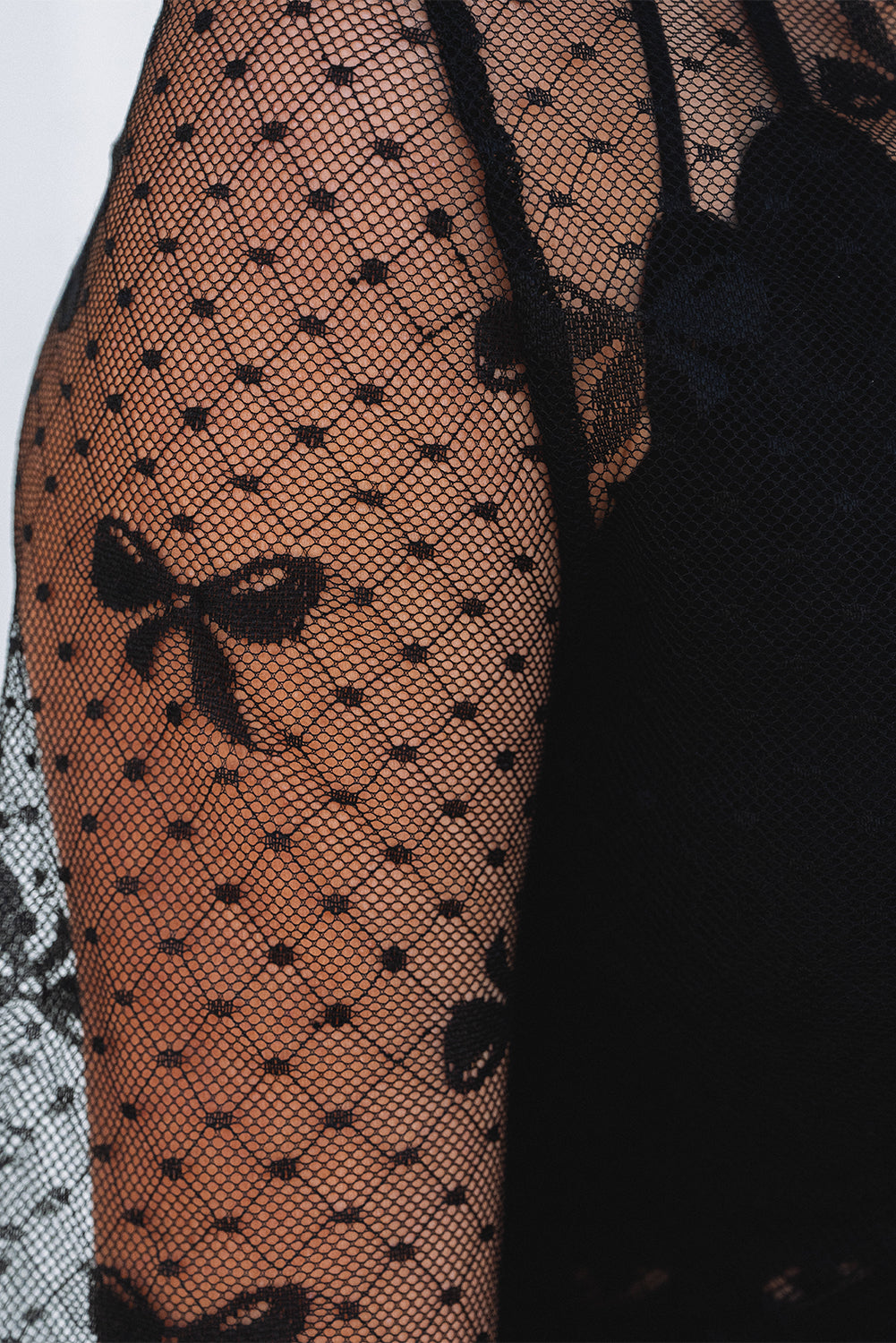Black Mesh Bow Pattern Long Sleeve Top