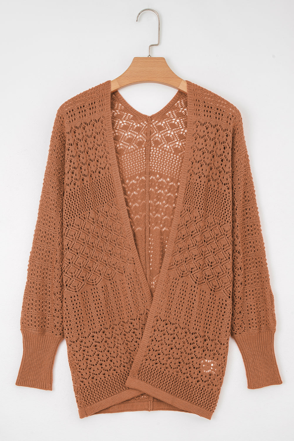 Lapis Mix Pattern Hollowed Knit Open Front Cardigan