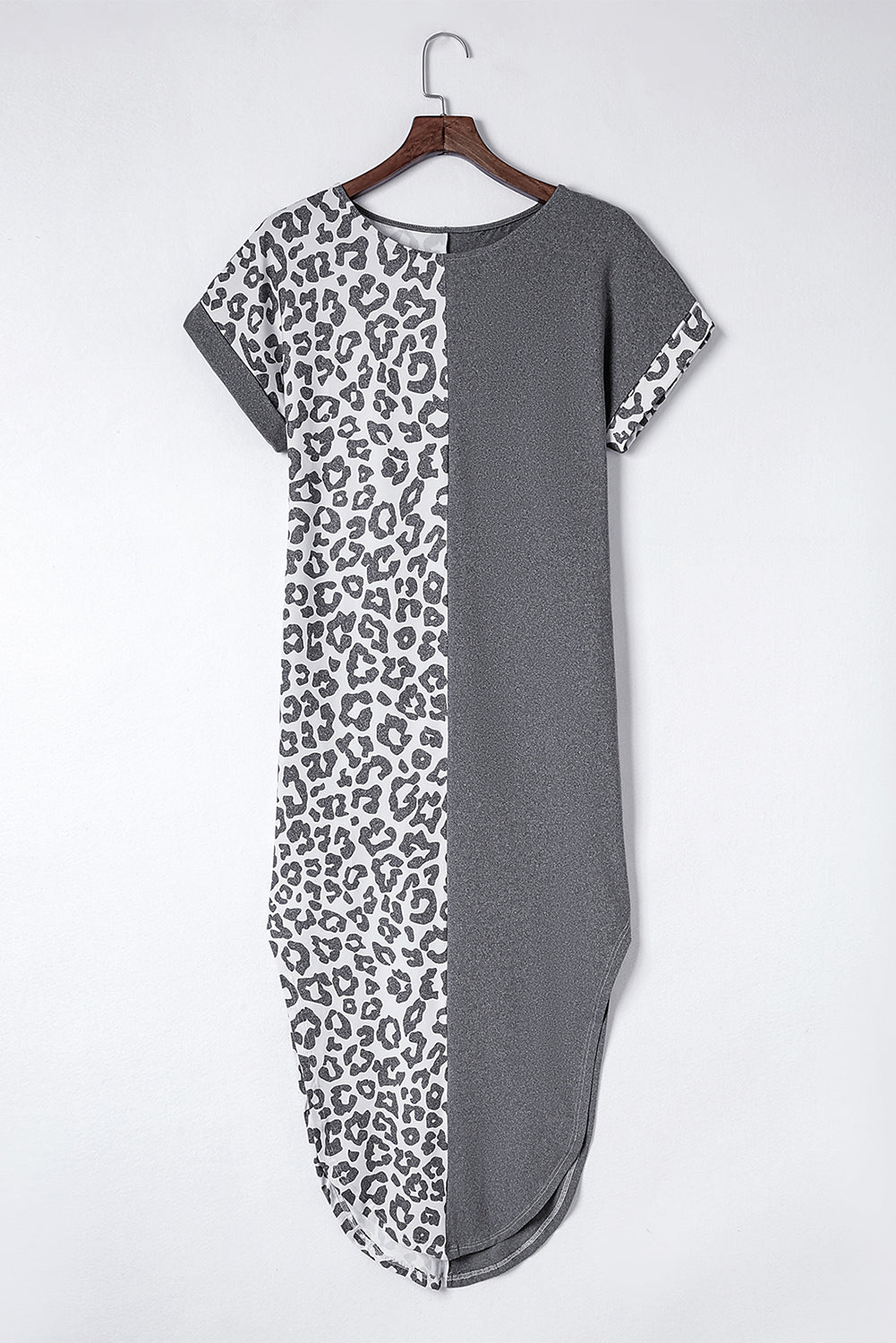 Multicolor Plus Size Leopard Colorblock Long Sleeve T-Shirt Dress