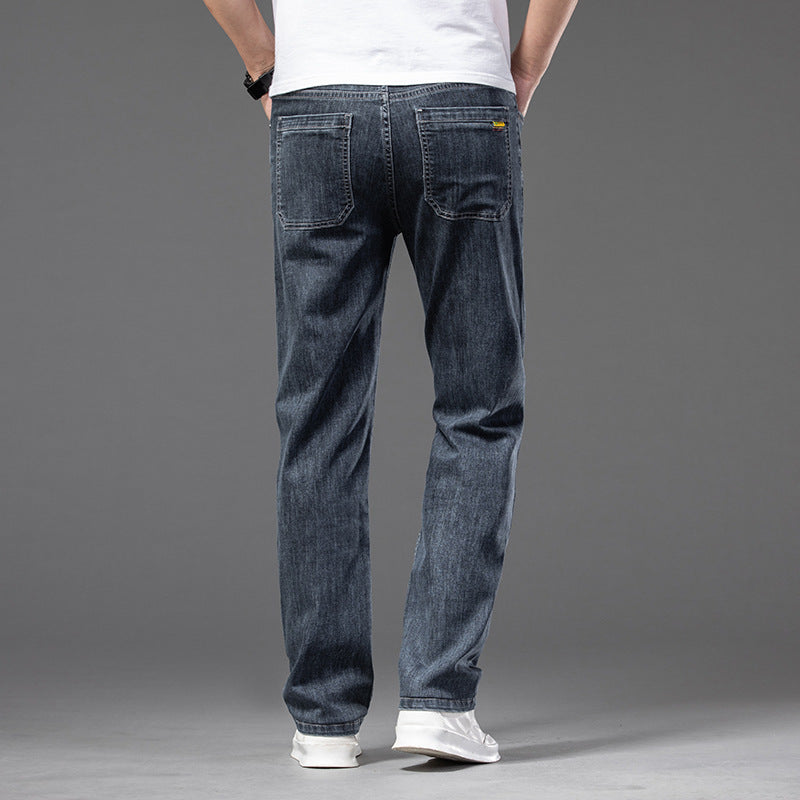 Men's Casual Half Elastic Waist Stretch Denim Pants