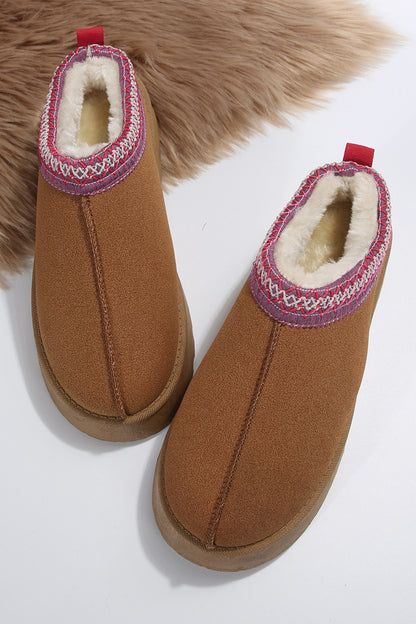 Chestnut Suede Contrast Print Plush Lined Snow Boots