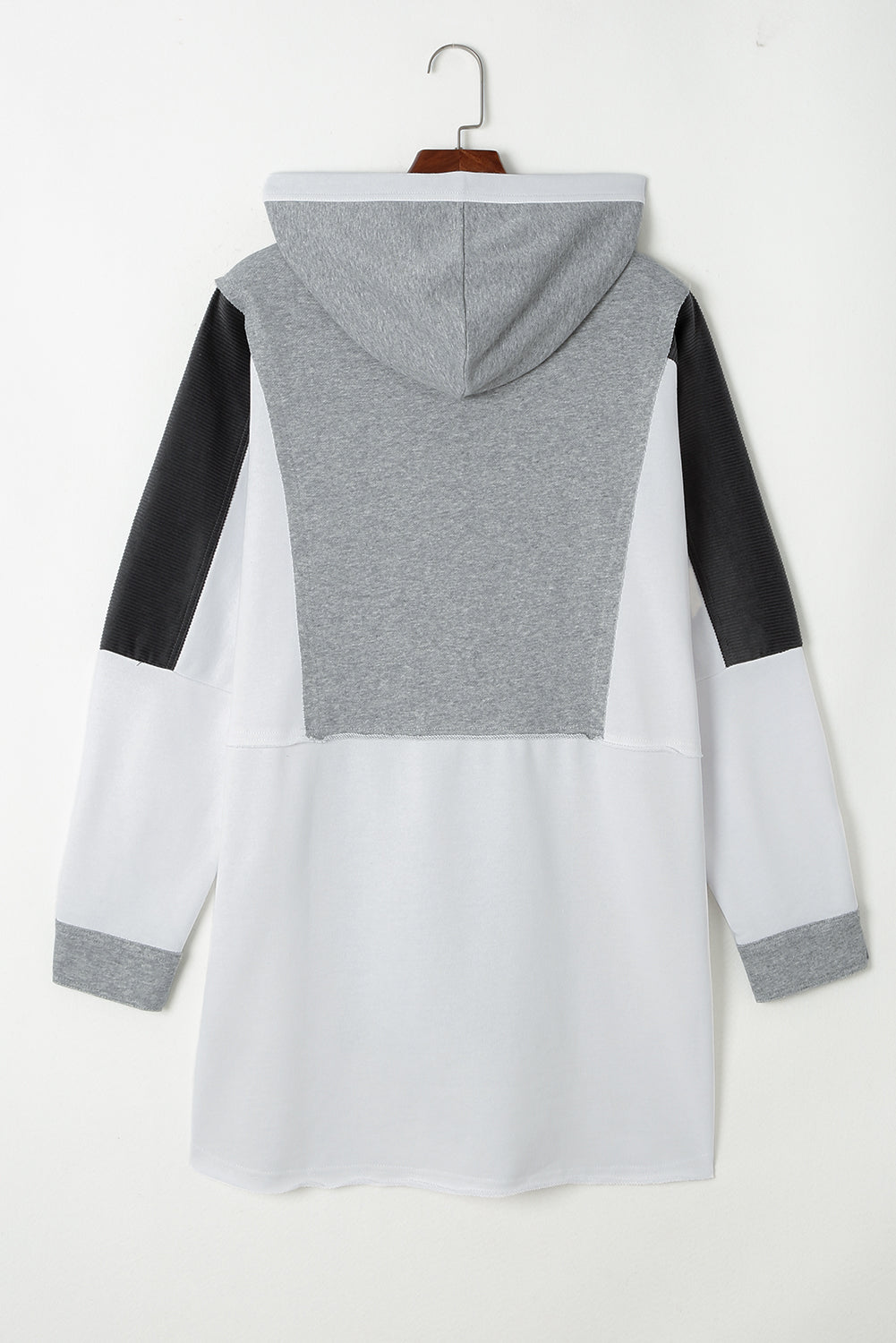 Medium Grey Plus Size Colorblock Patchwork Curved Hem Henley Hoodie