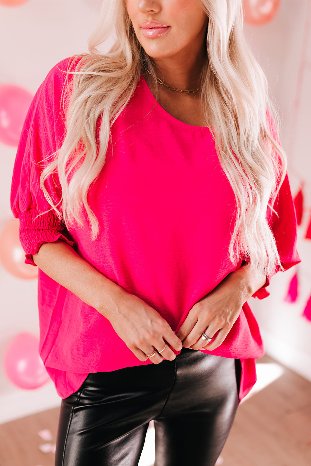 Pink Smocked Wrist Shift Top