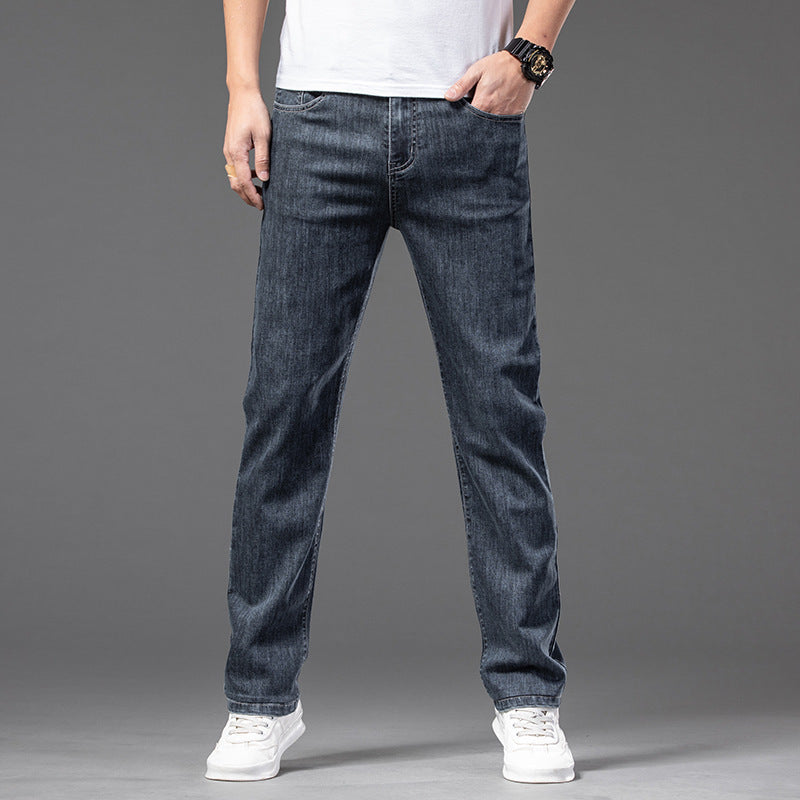 Men's Casual Half Elastic Waist Stretch Denim Pants