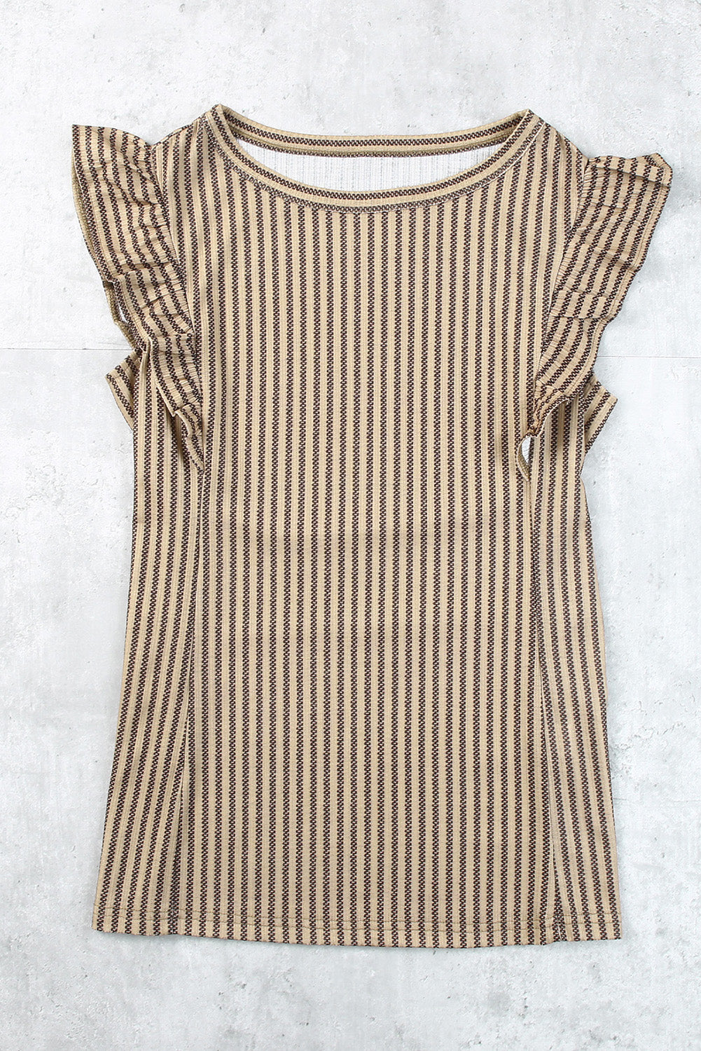 Gray Crew Neck Ruffled Striped Tank Top