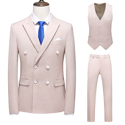 Men's Oversized Double Breasted Solid Color Suit Three Piece Set