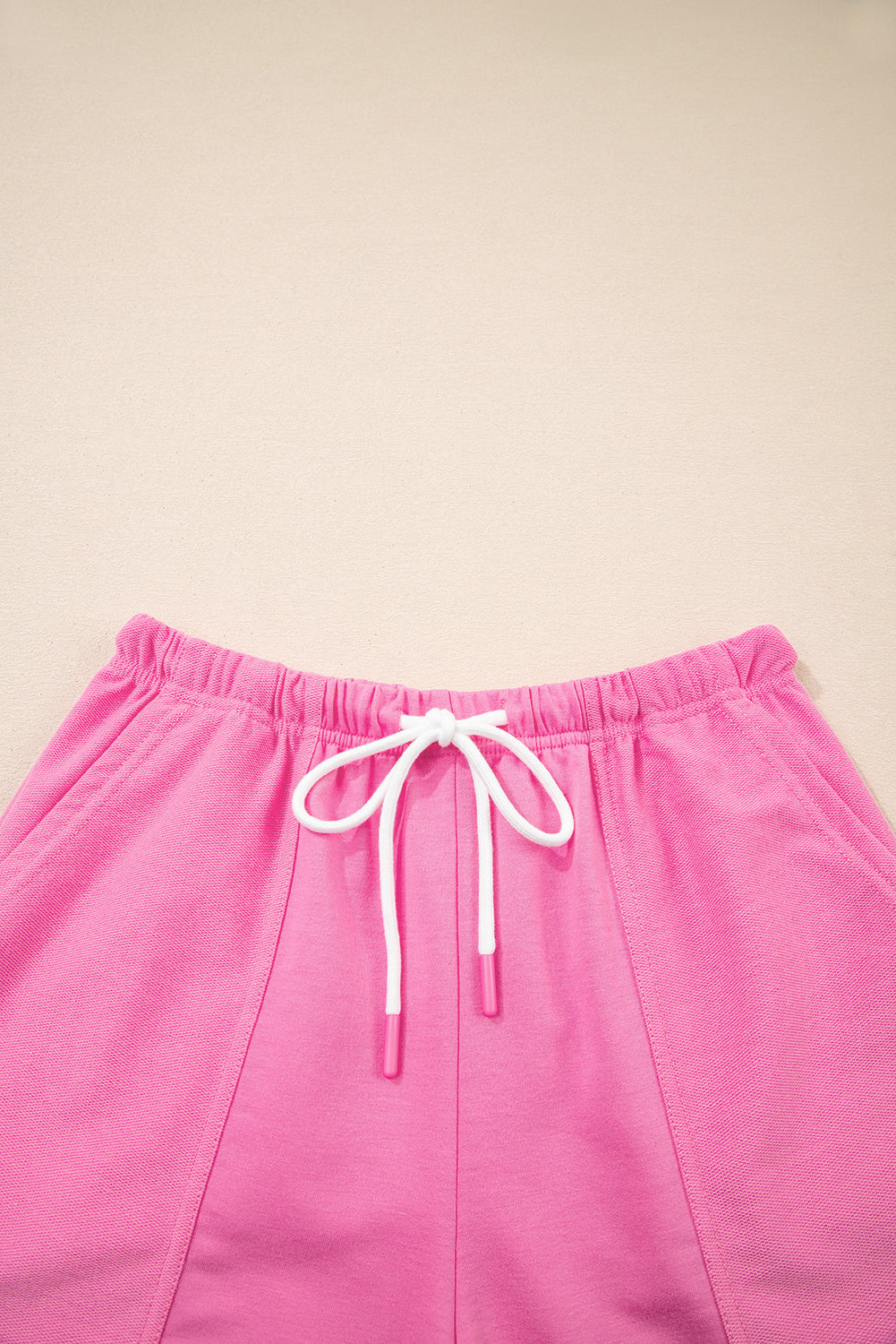 Myosotis V Neck Drop Shoulder Tee and Patchwork Drawstring Elastic Waistband Shorts Set