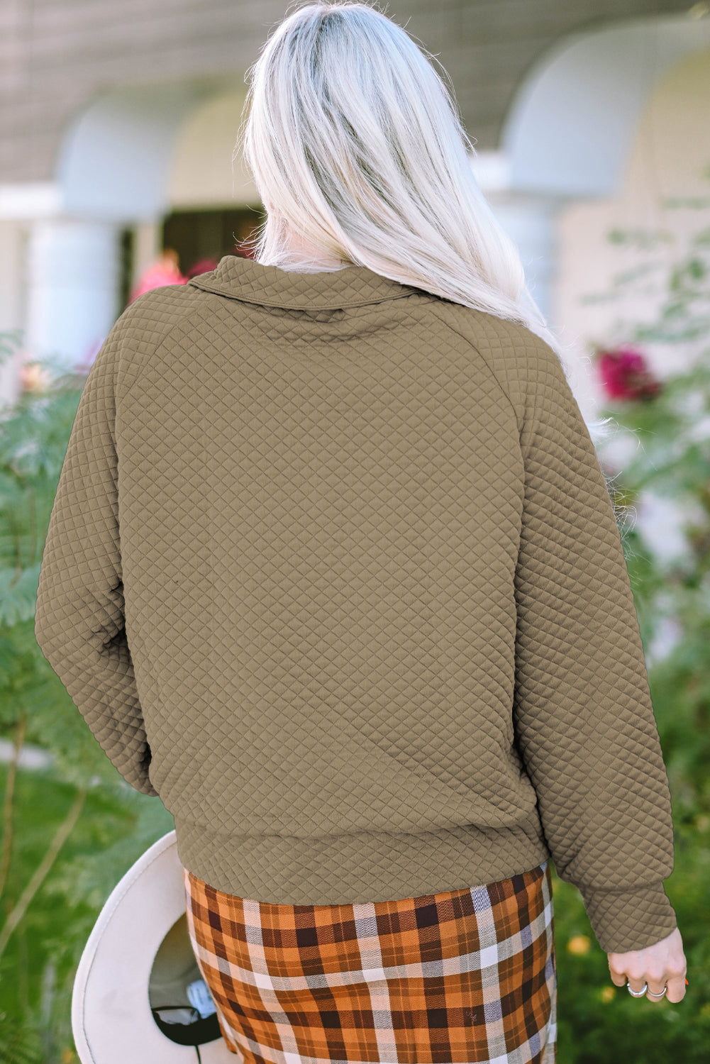 Apricot High Neck Kangaroo Pocket Quilted Sweatshirt