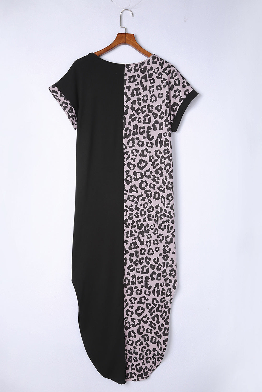 Multicolor Plus Size Leopard Colorblock Long Sleeve T-Shirt Dress