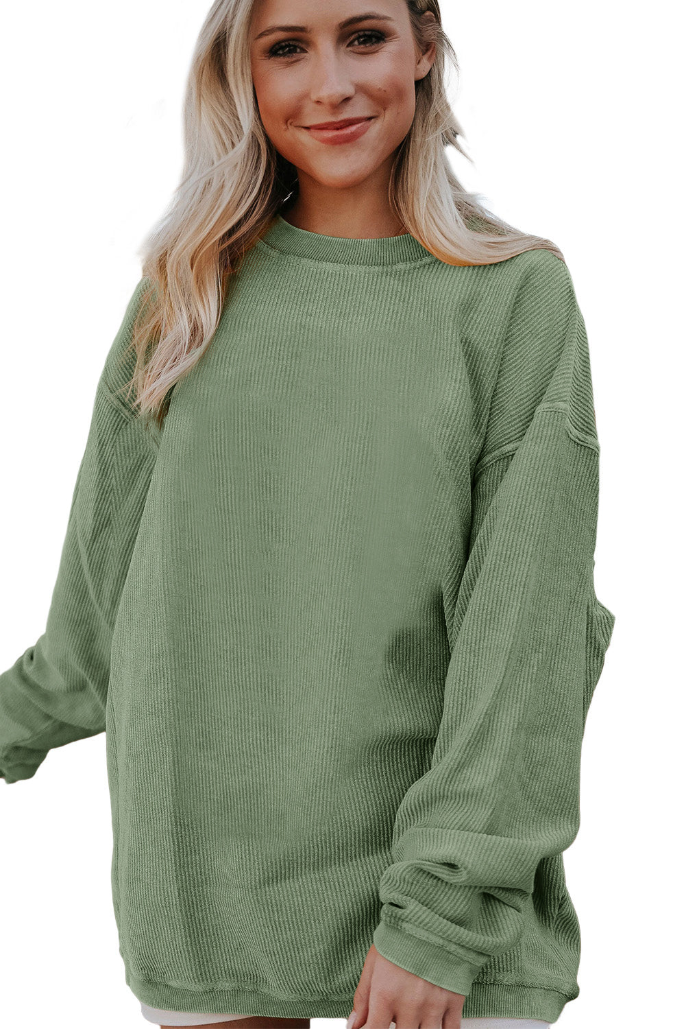 Grass Green Distressed Clover Print St Patricks Corded Sweatshirt