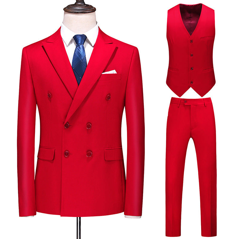 Men's Oversized Double Breasted Solid Color Suit Three Piece Set