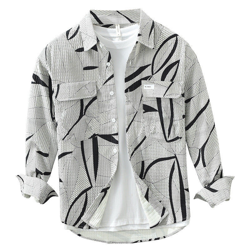 Japanese Trendy Printed Long Sleeve Shirt For Men