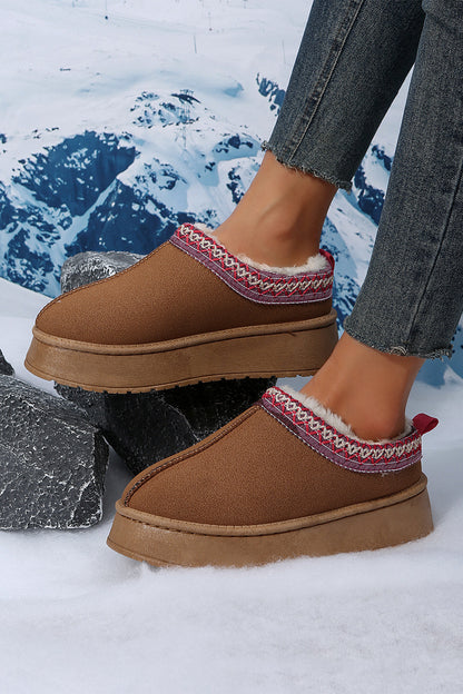 Chestnut Suede Contrast Print Plush Lined Snow Boots