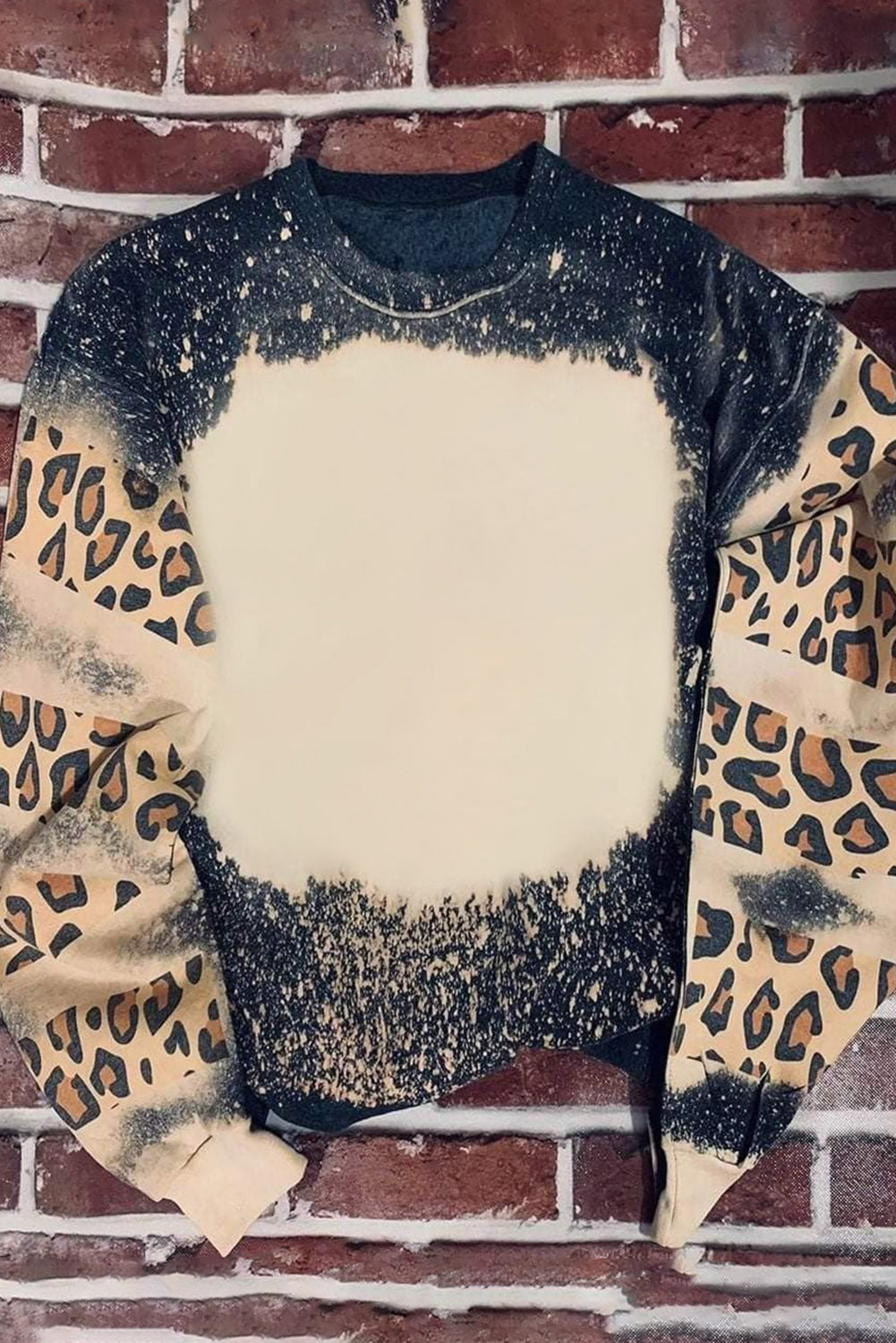 Black Faith Cross Leopard Insert Bleached Sweatshirt