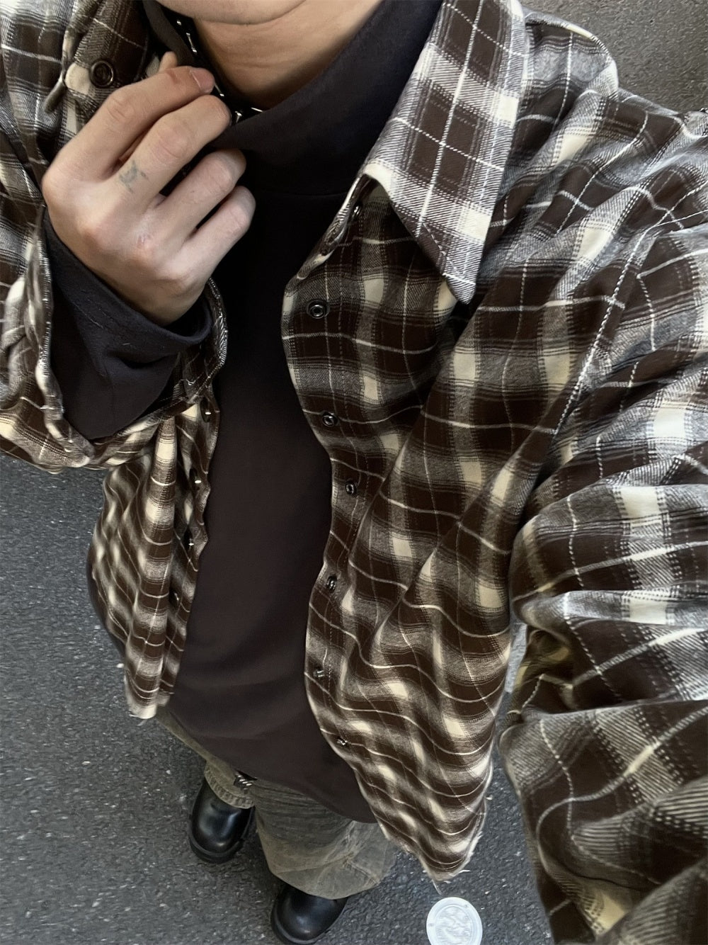 Lapel Retro Plaid Shirt