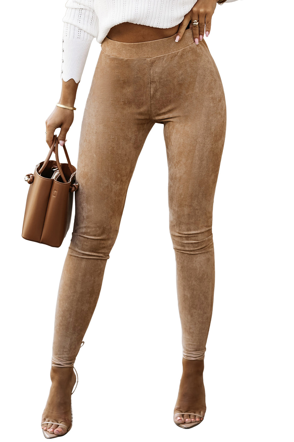 Camel Plus Size High Rise Faux Suede Skinny Pants