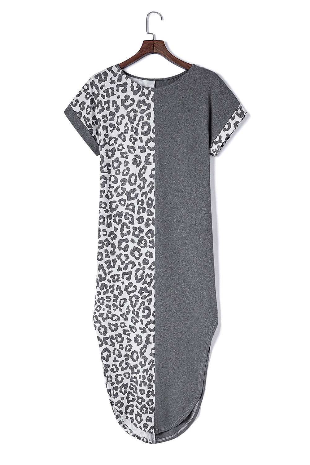 Multicolor Plus Size Leopard Colorblock Long Sleeve T-Shirt Dress