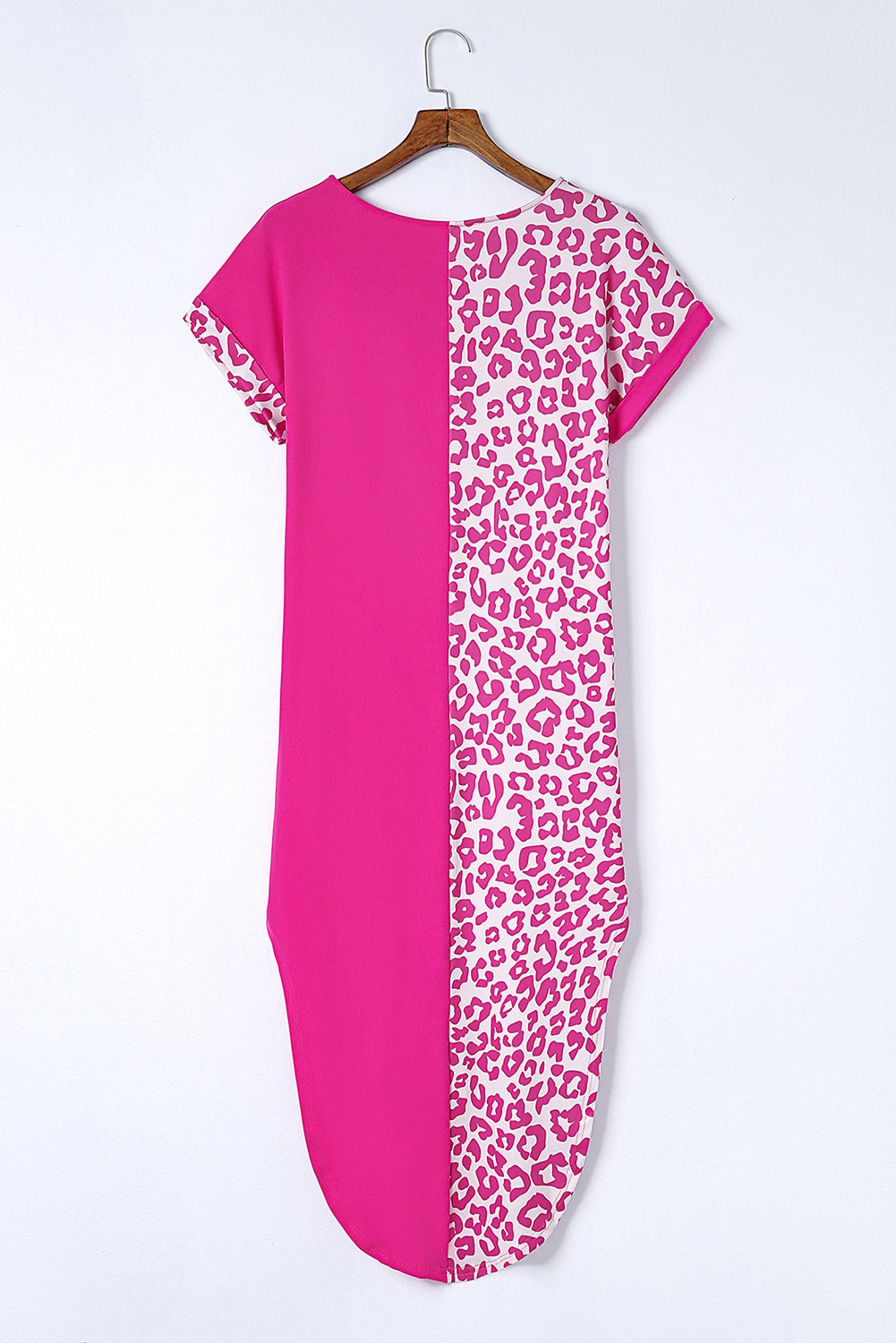 Multicolor Plus Size Leopard Colorblock Long Sleeve T-Shirt Dress