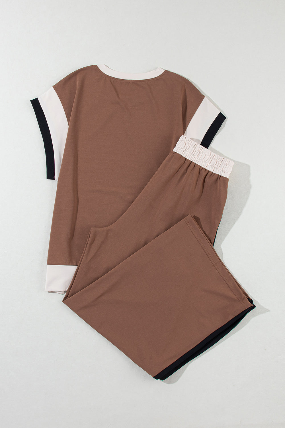 Strawberry Pink Color Block Detail Casual Two-piece Set