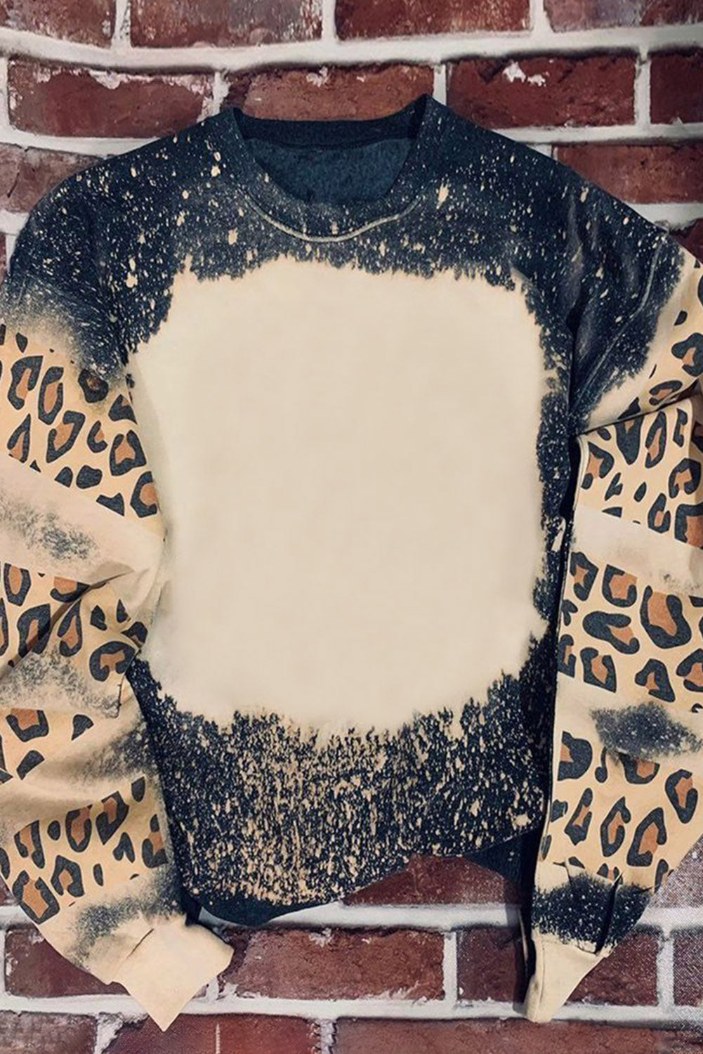 Black Faith Cross Leopard Insert Bleached Sweatshirt