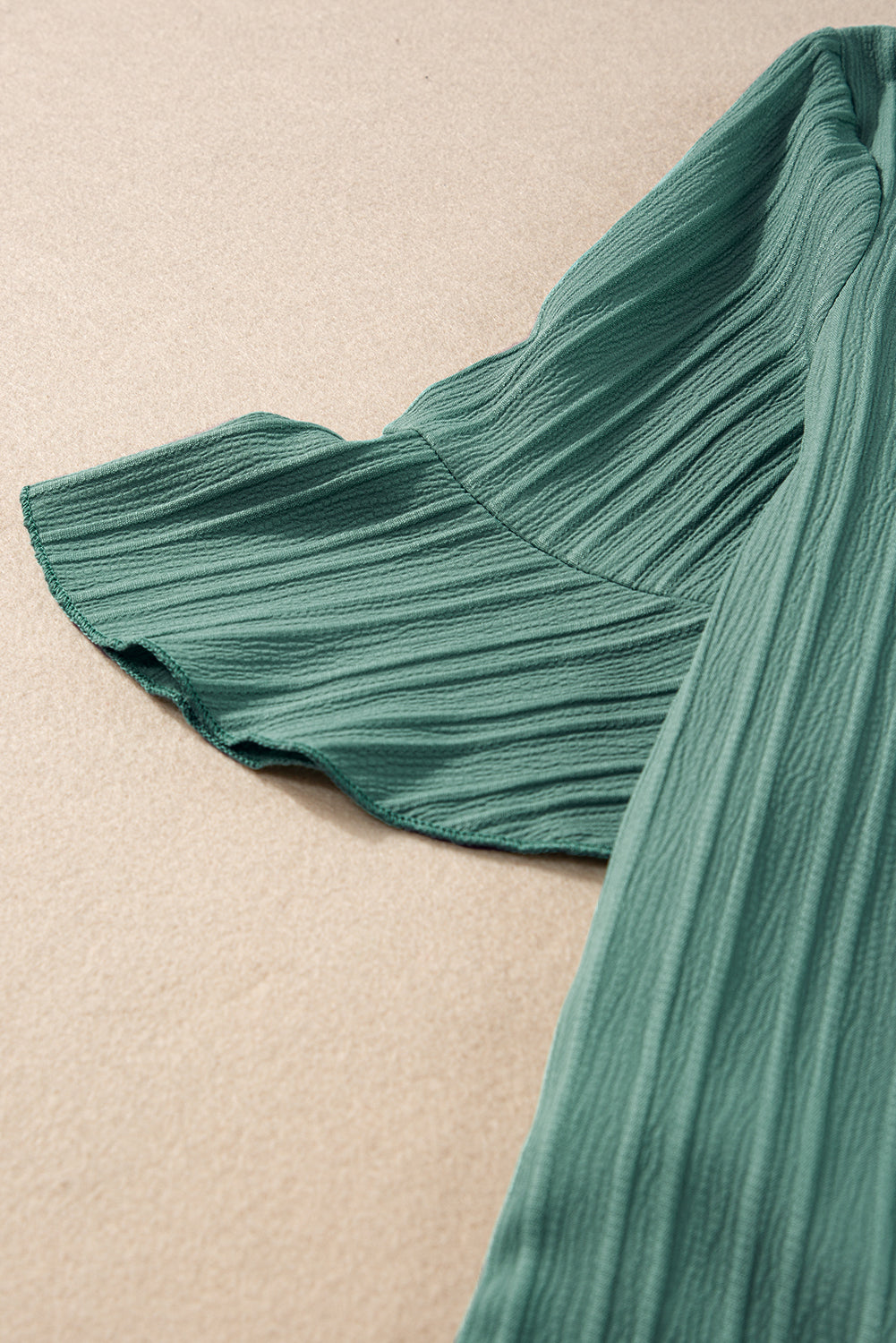 Beau Blue Ruffled Half Sleeve V Neck Textured Top