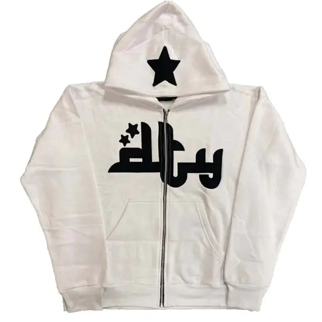 Star Printed Zip Up Hoodies